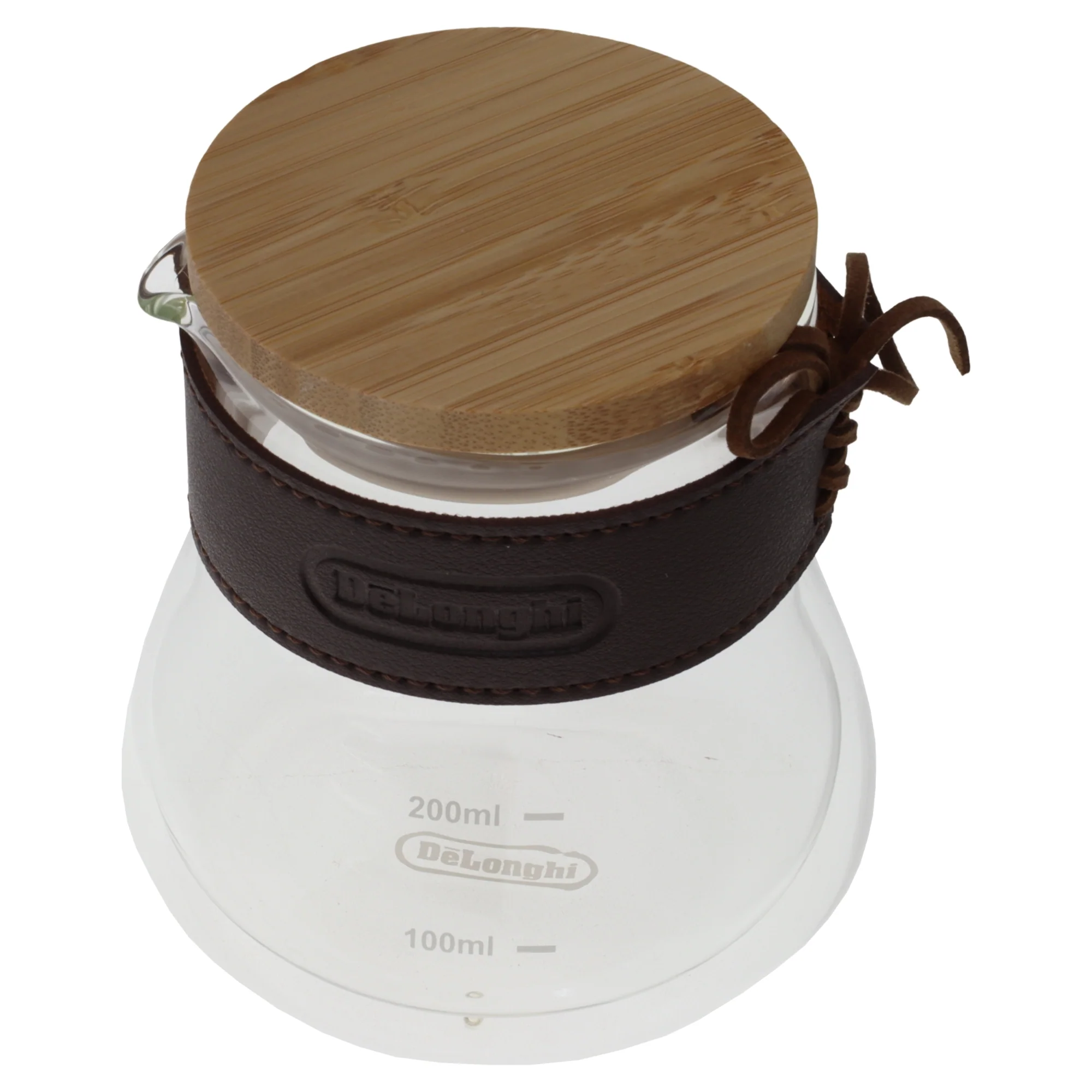 Delonghi caraffa vetro doppia parete 360ml coperchio bambù fascia finta pelle - Image 4