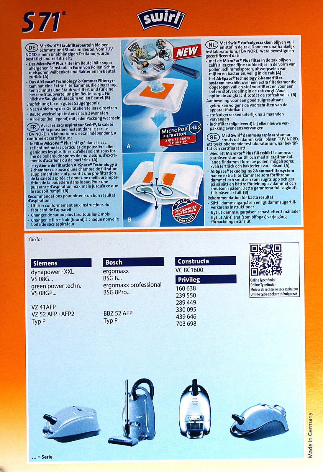 Swirl S71/4 kit 4 sacchetti aspirapolvere Bosch Siemens Dynapower Ergomaxx Green - Image 2